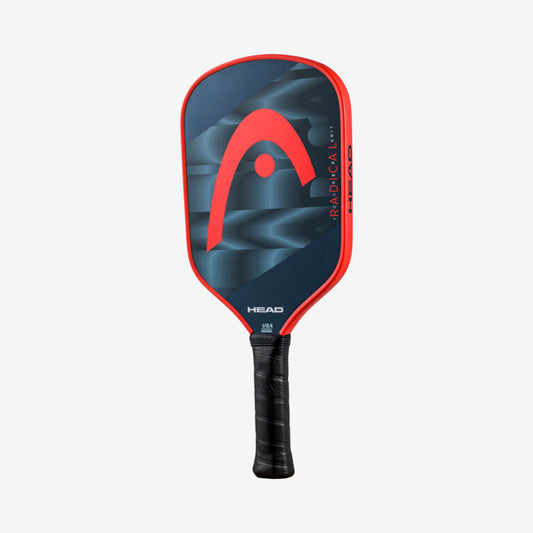 Head Radical Tour EX Grit pickleball paddle: red and dark blue graphite face, black grip.
