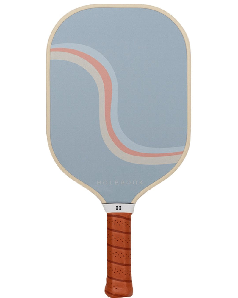 Holbrook Performance-Rewind Pickleball Paddle: Light blue with pastel rainbow design, brown grip.
