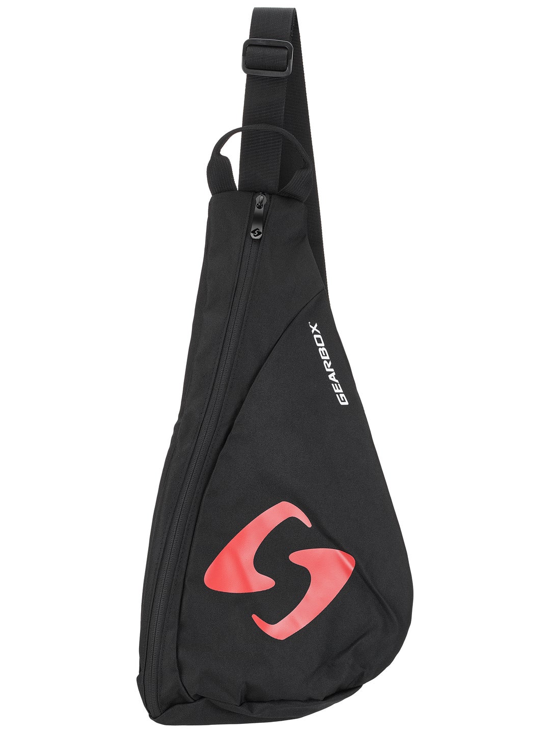 Black sling bag with red logo, ideal for carrying pickleball equipment.
