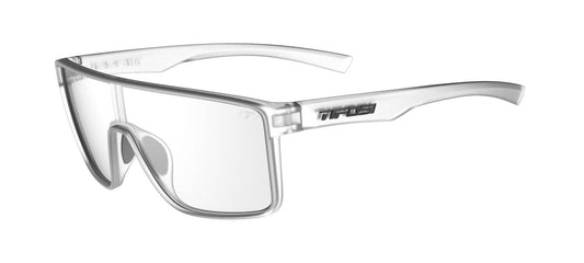 Tifosi Sanctum sunglasses, satin clear frame with gray lenses.
