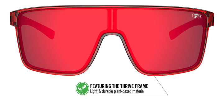 Crystal red fade smoke red mirror sunglasses with plant-based frames.
