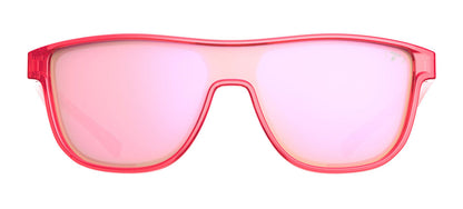 Radiant rose pink sunglasses with mirrored lenses, shown against a white background.
