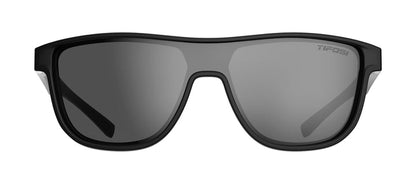 Black sunglasses with smoke-colored lenses, shown in a front view.
