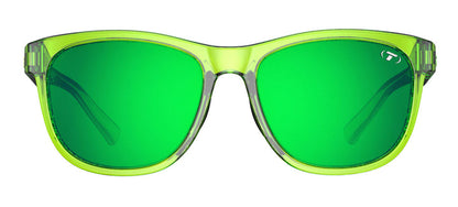 Lime green sunglasses with mirrored lenses, showcasing a vibrant, bold style.
