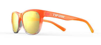 Orange sunglasses with smoke yellow mirror lenses, shown on a white background.
