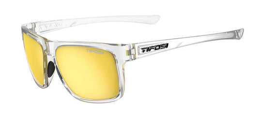 Tifosi Swick sunglasses, crystal clear frame with smoke yellow mirror lenses.
