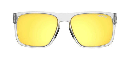 Clear frame sunglasses with vibrant yellow-gold lenses.
