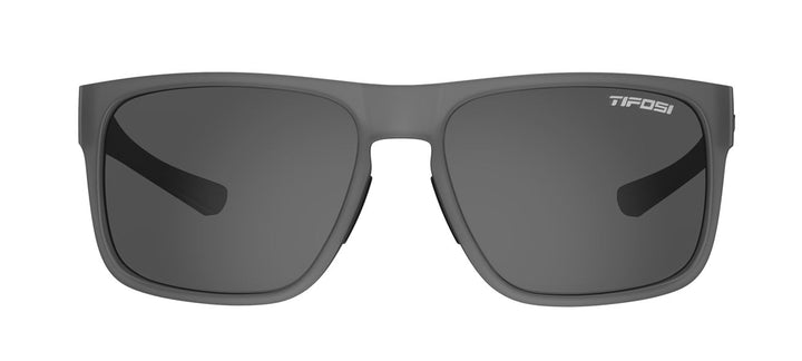 Gray rectangular sunglasses with dark lenses, shown against a white background.
