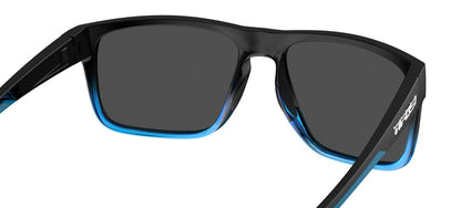 Black sunglasses with sky blue accents, showcasing a gradient lens.
