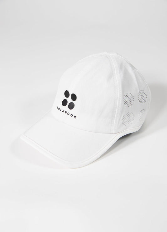 Holbrook Ultra Lite Hat: White breathable running cap with perforated ventilation.
