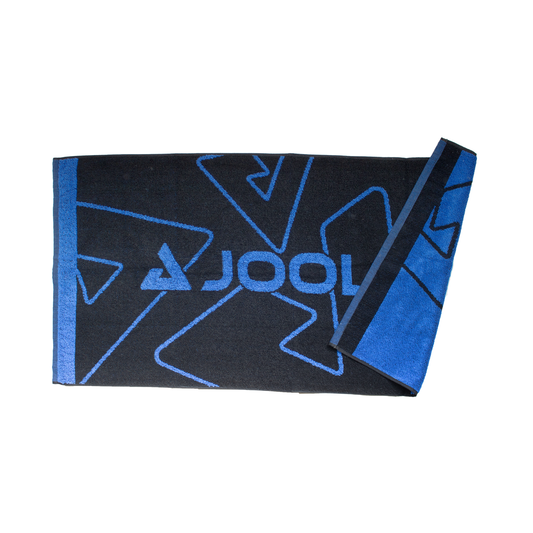 Joola Logo Towel: Black and blue athletic towel with logo.
