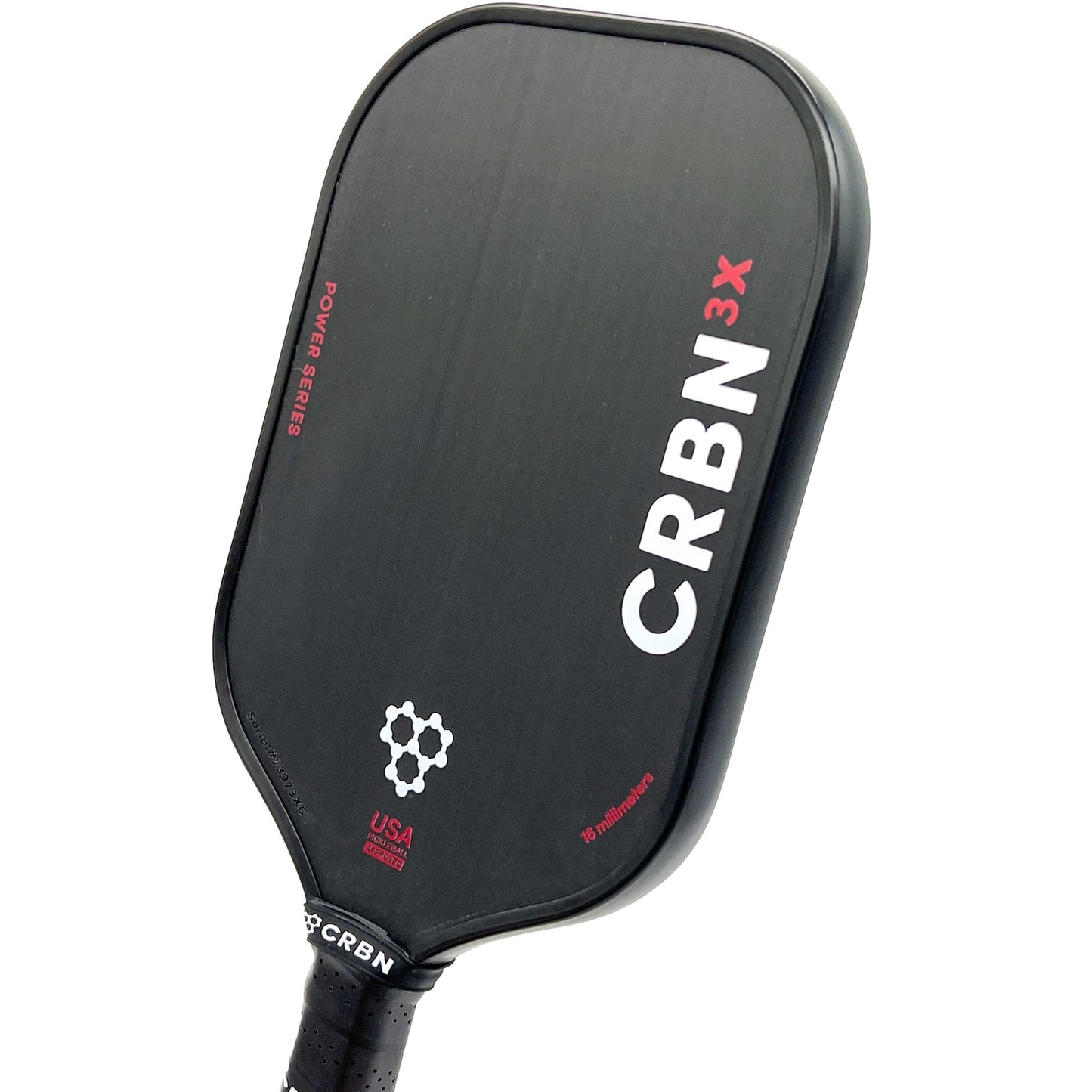 Black pickleball paddle, 16mm core, Power Series.
