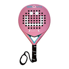 GRUVN Wallcreeper 1.0 Carbon Padel Racket: Pink padel racket with teal accents, carbon fiber construction.
