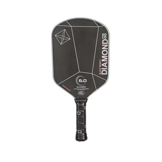 SixZero Infinity Edgeless Black Diamond pickleball paddle with free cover; patent pending design.
