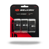 Selkirk Tacky Overgrip 3-pack: Black, enhanced grip for racquet sports.
