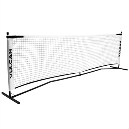 Vulcan 10' practice pickleball net with sturdy black metal frame and white net.
